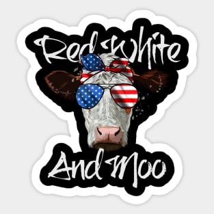 Red White and Moo Patriotic Cow 4th of July Sticker
